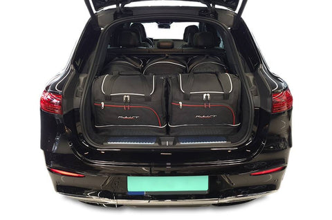 Alt-tekst: "5-delige Reistassen Set op maat voor MERCEDES-BENZ EQS SUV 2022+, 30% meer bagageruimte, 3 trolleys, 2 sporttassen, gratis verzending NL & BE
